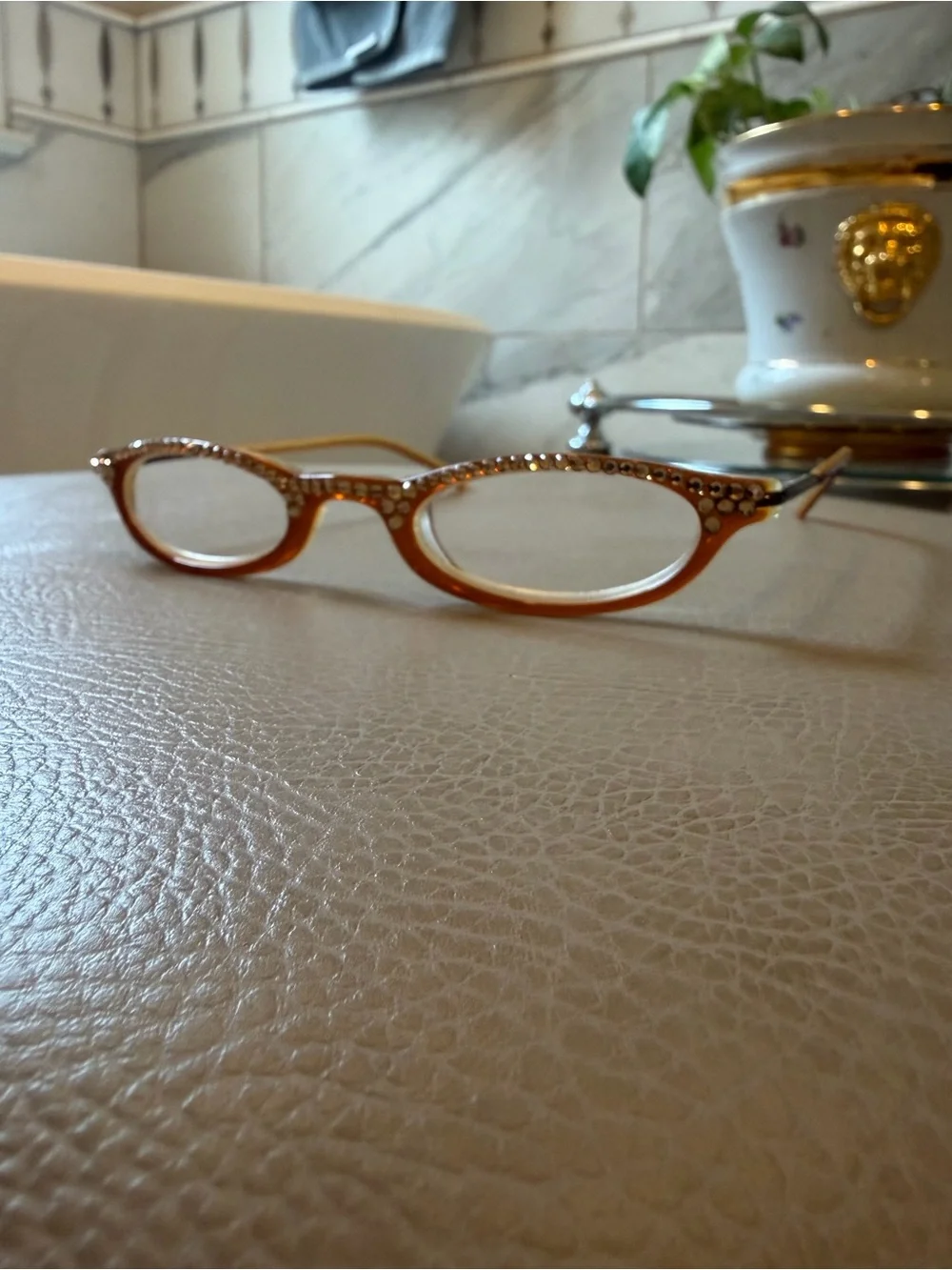 Jimmy Crystal Brown Clear Almond Reading Glasses +1.50 Swarovski Crystal Studded